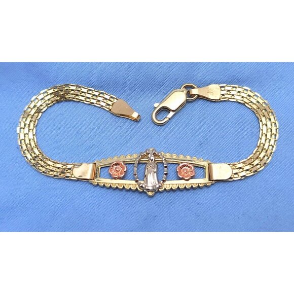 Unbranded Jewelry - Unique 14K Solid Tri Color Multi Color Gold Saint Mary Guadalupe Bracelet 5.75"L